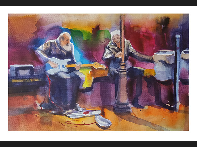 Musicians under the street lamp II